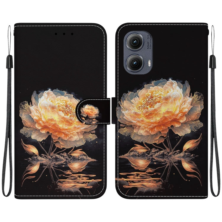 For Motorola Edge 2024 Crystal Texture Colored Drawing Leather Phone Case(Gold Peony) by buy2fix