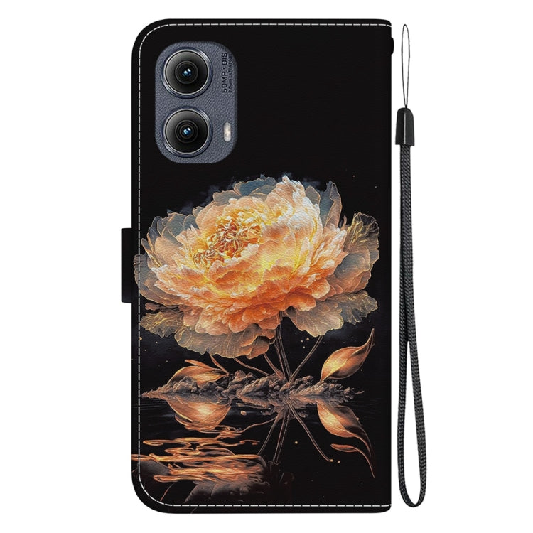 For Motorola Edge 2024 Crystal Texture Colored Drawing Leather Phone Case(Gold Peony) by buy2fix