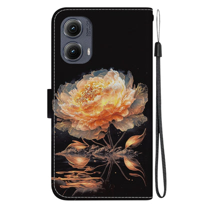 For Motorola Edge 2024 Crystal Texture Colored Drawing Leather Phone Case(Gold Peony) by buy2fix