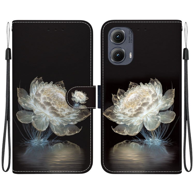 For Motorola Edge 2024 Crystal Texture Colored Drawing Leather Phone Case(Crystal Peony) by buy2fix