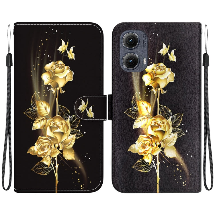 For Motorola Edge 2024 Crystal Texture Colored Drawing Leather Phone Case(Gold Butterfly Rose) by buy2fix