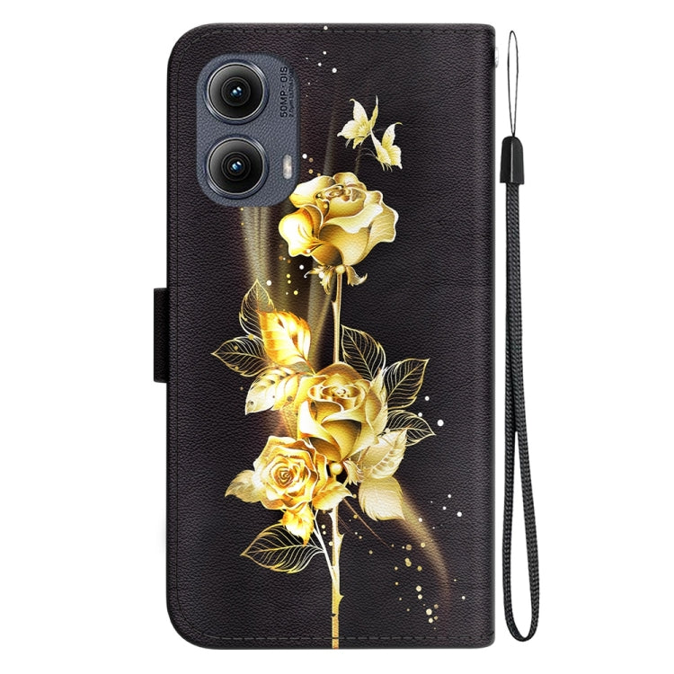 For Motorola Edge 2024 Crystal Texture Colored Drawing Leather Phone Case(Gold Butterfly Rose) by buy2fix
