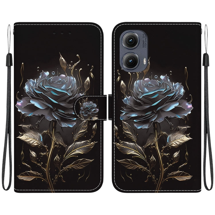 For Motorola Edge 2024 Crystal Texture Colored Drawing Leather Phone Case(Black Rose) by buy2fix