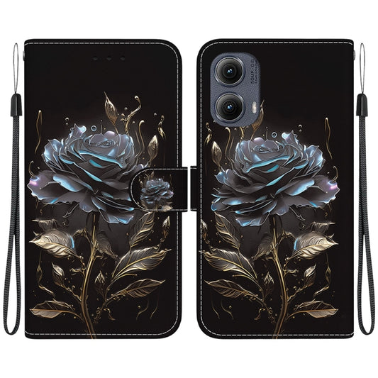 For Motorola Edge 2024 Crystal Texture Colored Drawing Leather Phone Case(Black Rose) by buy2fix