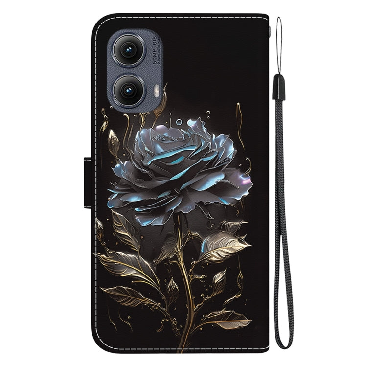 For Motorola Edge 2024 Crystal Texture Colored Drawing Leather Phone Case(Black Rose) by buy2fix