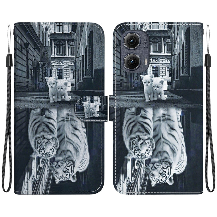 For Motorola Edge 2024 Crystal Texture Colored Drawing Leather Phone Case(Cat Tiger Reflection) by buy2fix