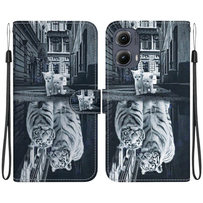 For Motorola Edge 2024 Crystal Texture Colored Drawing Leather Phone Case(Cat Tiger Reflection) by buy2fix