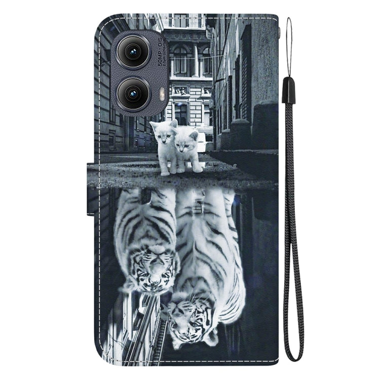 For Motorola Edge 2024 Crystal Texture Colored Drawing Leather Phone Case(Cat Tiger Reflection) by buy2fix