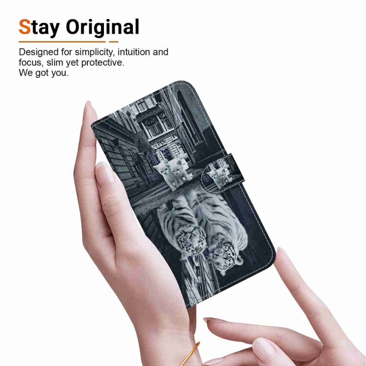 For Motorola Edge 2024 Crystal Texture Colored Drawing Leather Phone Case(Cat Tiger Reflection) by buy2fix
