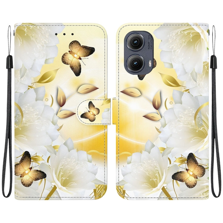 For Motorola Edge 2024 Crystal Texture Colored Drawing Leather Phone Case(Gold Butterfly Epiphyllum) by buy2fix
