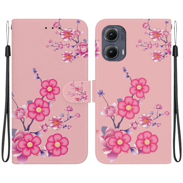 For Motorola Edge 2024 Crystal Texture Colored Drawing Leather Phone Case(Cherry Blossoms) by buy2fix