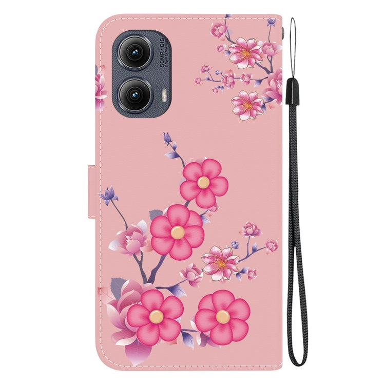 For Motorola Edge 2024 Crystal Texture Colored Drawing Leather Phone Case(Cherry Blossoms) by buy2fix