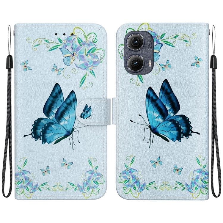 For Motorola Edge 2024 Crystal Texture Colored Drawing Leather Phone Case(Blue Pansies) by buy2fix