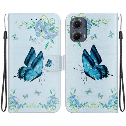 For Motorola Edge 2024 Crystal Texture Colored Drawing Leather Phone Case(Blue Pansies) by buy2fix