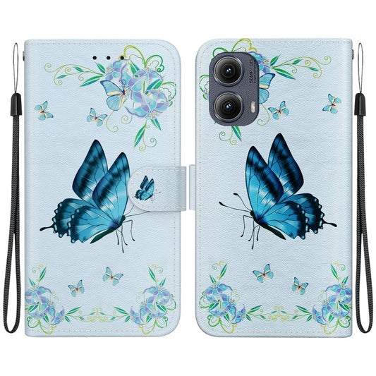 For Motorola Edge 2024 Crystal Texture Colored Drawing Leather Phone Case(Blue Pansies) by buy2fix