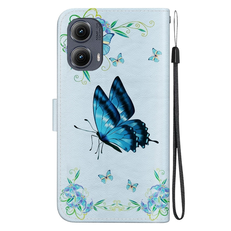 For Motorola Edge 2024 Crystal Texture Colored Drawing Leather Phone Case(Blue Pansies) by buy2fix