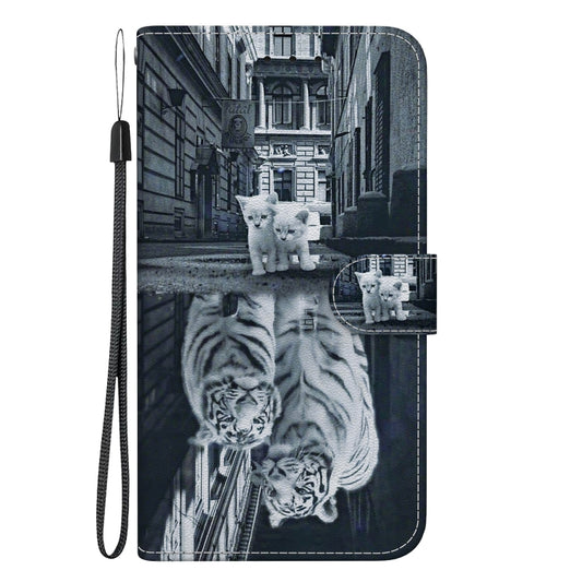 For Xiaomi Redmi Note 12 5G Crystal Texture Colored Drawing Leather Phone Case(Cat Tiger Reflection) by buy2fix