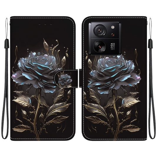 For Xiaomi 13T / 13T Pro / Redmi K60 Ultra Crystal Texture Colored Drawing Leather Phone Case(Black Rose) - Xiaomi Cases by buy2fix | Online Shopping UK | buy2fix
