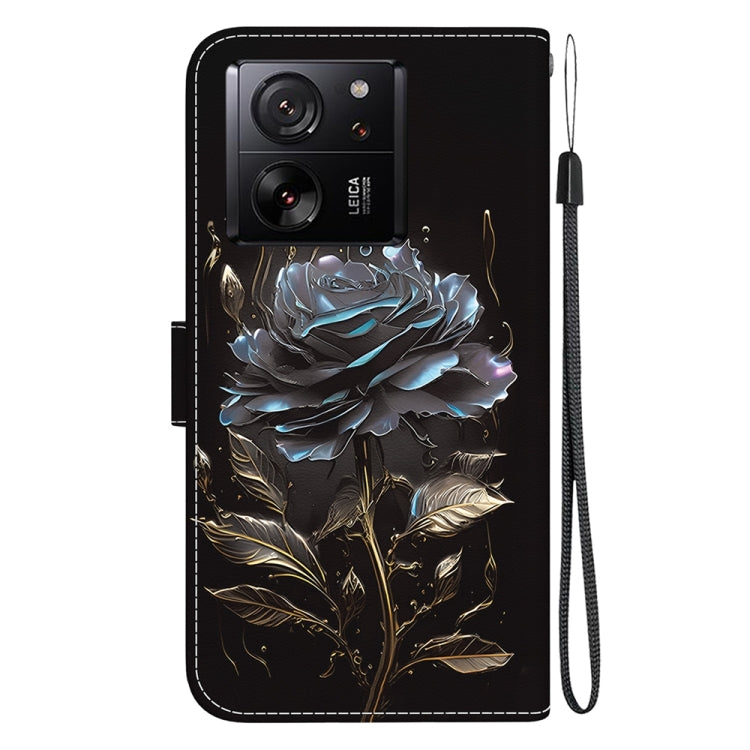 For Xiaomi 13T / 13T Pro / Redmi K60 Ultra Crystal Texture Colored Drawing Leather Phone Case(Black Rose) - Xiaomi Cases by buy2fix | Online Shopping UK | buy2fix