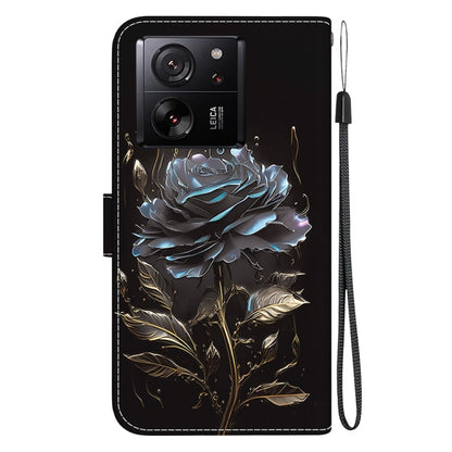 For Xiaomi 13T / 13T Pro / Redmi K60 Ultra Crystal Texture Colored Drawing Leather Phone Case(Black Rose) - Xiaomi Cases by buy2fix | Online Shopping UK | buy2fix