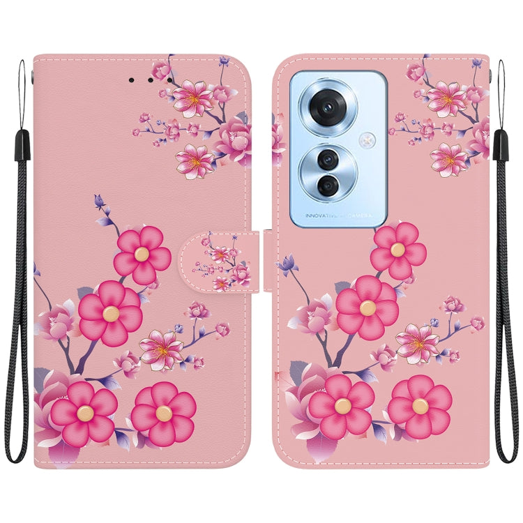 For OPPO Reno11 F Global Crystal Texture Colored Drawing Leather Phone Case(Cherry Blossoms) - OPPO Cases by buy2fix | Online Shopping UK | buy2fix