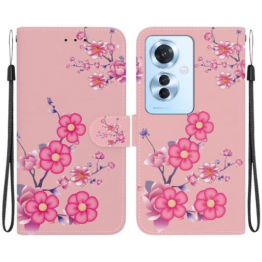 For OPPO Reno11 F Global Crystal Texture Colored Drawing Leather Phone Case(Cherry Blossoms) - OPPO Cases by buy2fix | Online Shopping UK | buy2fix