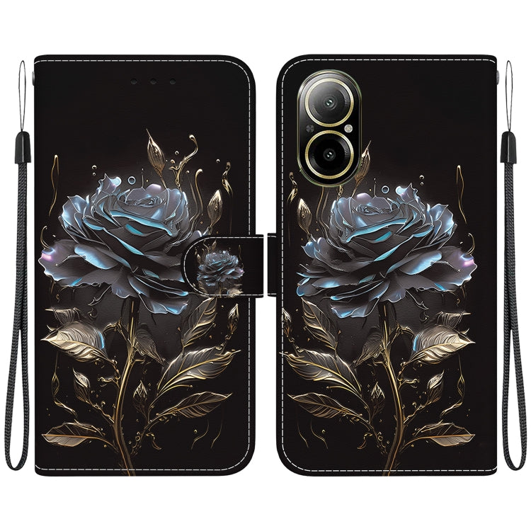 For Realme C67 4G Global Crystal Texture Colored Drawing Leather Phone Case(Black Rose) by buy2fix