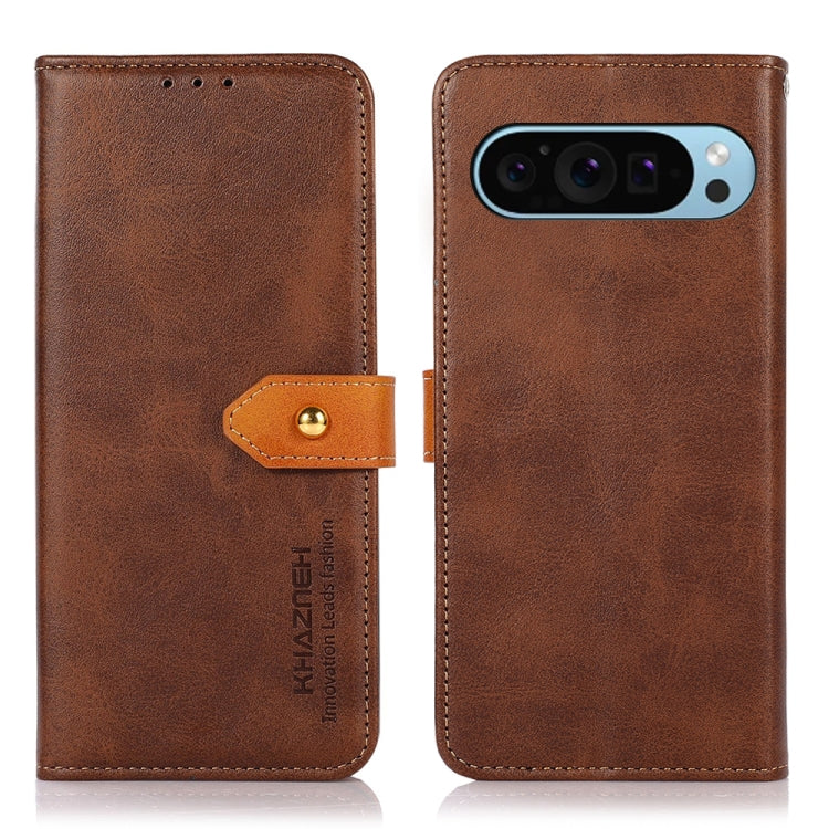 For Google Pixel 9 KHAZNEH Dual-color Cowhide Texture Flip Leather Phone Case(Brown) by buy2fix
