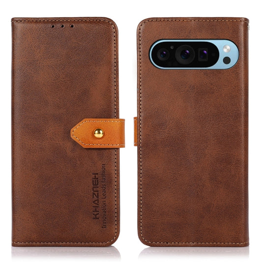 For Google Pixel 9 KHAZNEH Dual-color Cowhide Texture Flip Leather Phone Case(Brown) by buy2fix