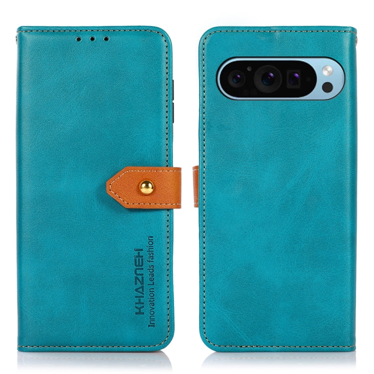 For Google Pixel 9 KHAZNEH Dual-color Cowhide Texture Flip Leather Phone Case(Blue) by buy2fix