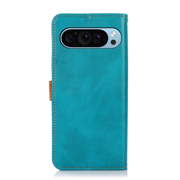 For Google Pixel 9 KHAZNEH Dual-color Cowhide Texture Flip Leather Phone Case(Blue) by buy2fix