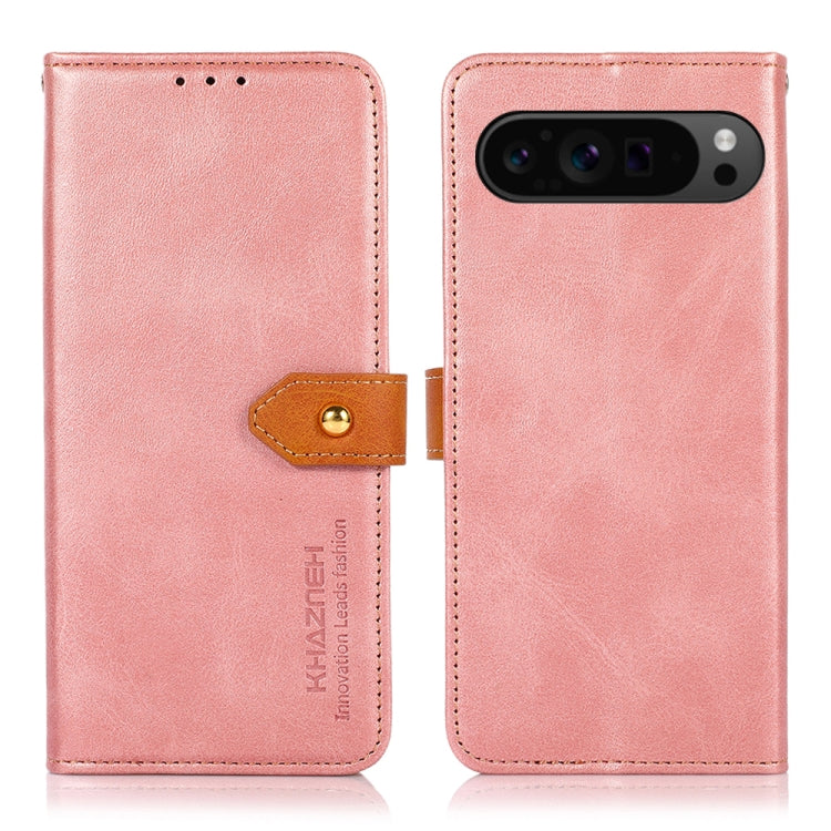 For Google Pixel 9 Pro KHAZNEH Dual-color Cowhide Texture Flip Leather Phone Case(Rose Gold) by buy2fix