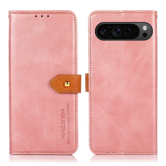 For Google Pixel 9 Pro KHAZNEH Dual-color Cowhide Texture Flip Leather Phone Case(Rose Gold) by buy2fix