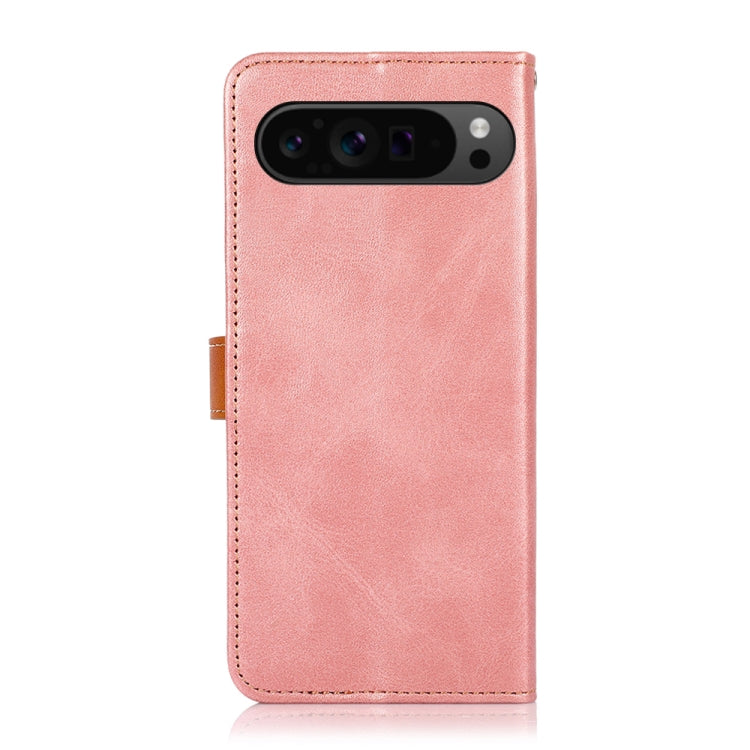 For Google Pixel 9 Pro KHAZNEH Dual-color Cowhide Texture Flip Leather Phone Case(Rose Gold) by buy2fix