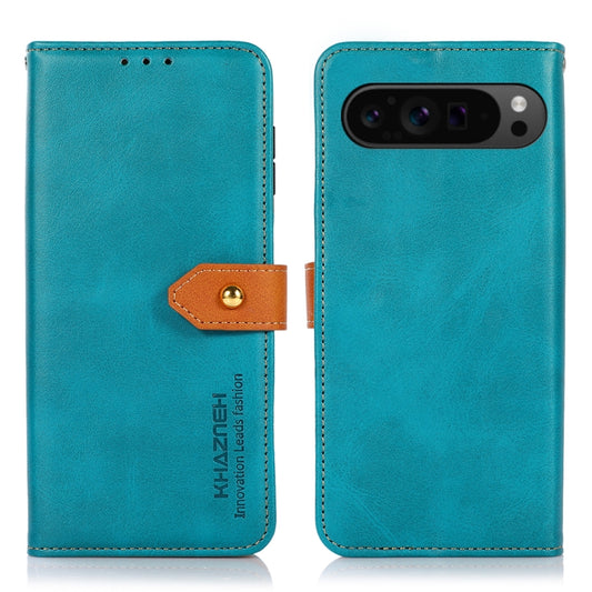 For Google Pixel 9 Pro KHAZNEH Dual-color Cowhide Texture Flip Leather Phone Case(Blue) by buy2fix