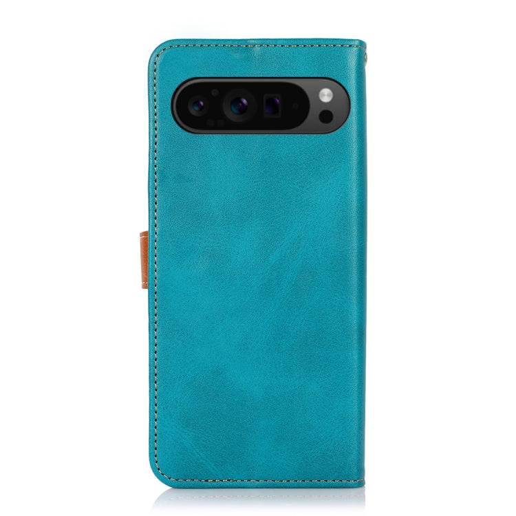 For Google Pixel 9 Pro KHAZNEH Dual-color Cowhide Texture Flip Leather Phone Case(Blue) by buy2fix