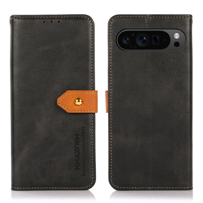 For Google Pixel 9 Pro KHAZNEH Dual-color Cowhide Texture Flip Leather Phone Case(Black) by buy2fix