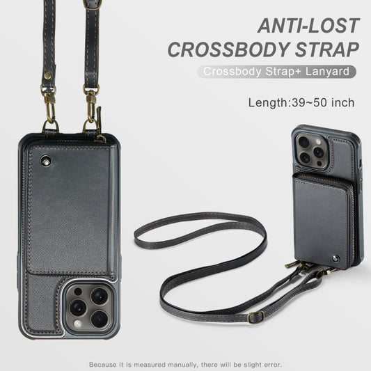 For iPhone 15 Pro JEEHOOD C22 Series Zipper Wallet Leather Phone Case with Dual Lanyard(Black) - iPhone 15 Pro Cases by JEEHOOD | Online Shopping UK | buy2fix