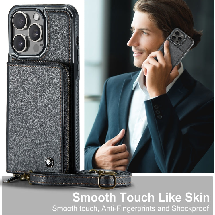 For iPhone 15 Pro JEEHOOD C22 Series Zipper Wallet Leather Phone Case with Dual Lanyard(Black) - iPhone 15 Pro Cases by JEEHOOD | Online Shopping UK | buy2fix