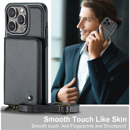 For iPhone 15 Pro JEEHOOD C22 Series Zipper Wallet Leather Phone Case with Dual Lanyard(Black) - iPhone 15 Pro Cases by JEEHOOD | Online Shopping UK | buy2fix