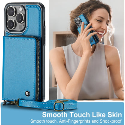For iPhone 15 Pro JEEHOOD C22 Series Zipper Wallet Leather Phone Case with Dual Lanyard(Blue) - iPhone 15 Pro Cases by JEEHOOD | Online Shopping UK | buy2fix