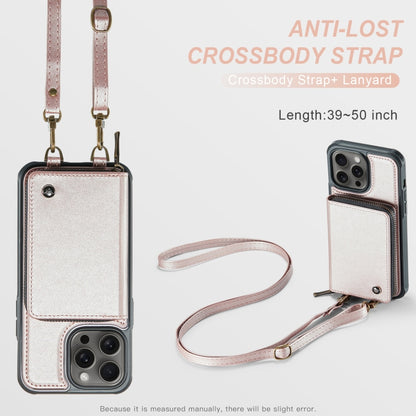 For iPhone 15 Pro JEEHOOD C22 Series Zipper Wallet Leather Phone Case with Dual Lanyard(Rose Gold) - iPhone 15 Pro Cases by JEEHOOD | Online Shopping UK | buy2fix