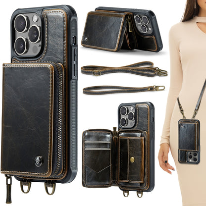 For iPhone 15 Pro JEEHOOD C22 Series Zipper Wallet Leather Phone Case with Dual Lanyard(Coffee) - iPhone 15 Pro Cases by JEEHOOD | Online Shopping UK | buy2fix