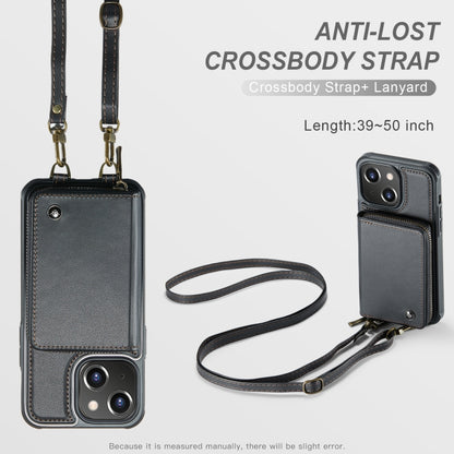 For iPhone 15 JEEHOOD C22 Series Zipper Wallet Leather Phone Case with Dual Lanyard(Black) - iPhone 15 Cases by JEEHOOD | Online Shopping UK | buy2fix
