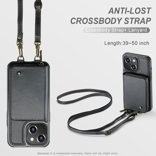 For iPhone 15 JEEHOOD C22 Series Zipper Wallet Leather Phone Case with Dual Lanyard(Black) - iPhone 15 Cases by JEEHOOD | Online Shopping UK | buy2fix