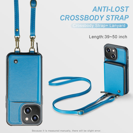 For iPhone 15 JEEHOOD C22 Series Zipper Wallet Leather Phone Case with Dual Lanyard(Blue) - iPhone 15 Cases by JEEHOOD | Online Shopping UK | buy2fix