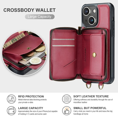 For iPhone 15 JEEHOOD C22 Series Zipper Wallet Leather Phone Case with Dual Lanyard(Red) - iPhone 15 Cases by JEEHOOD | Online Shopping UK | buy2fix
