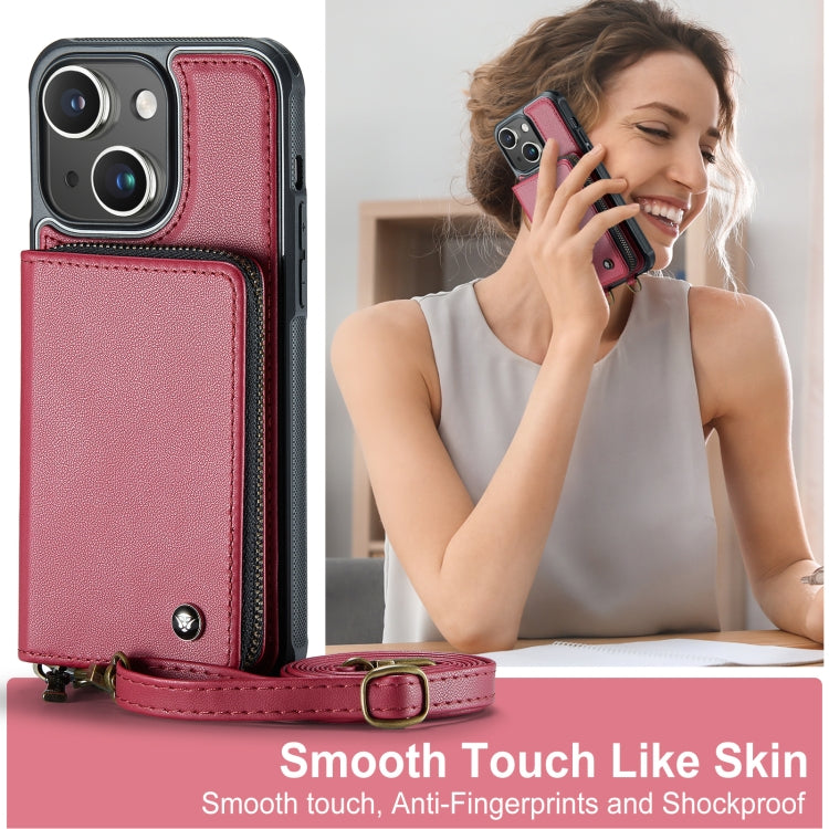 For iPhone 15 JEEHOOD C22 Series Zipper Wallet Leather Phone Case with Dual Lanyard(Red) - iPhone 15 Cases by JEEHOOD | Online Shopping UK | buy2fix