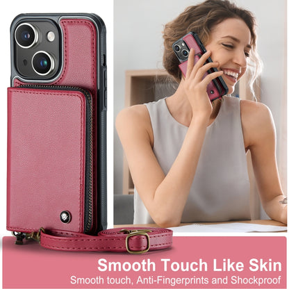 For iPhone 15 JEEHOOD C22 Series Zipper Wallet Leather Phone Case with Dual Lanyard(Red) - iPhone 15 Cases by JEEHOOD | Online Shopping UK | buy2fix