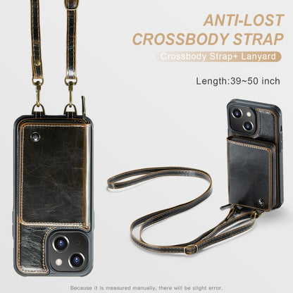 For iPhone 15 JEEHOOD C22 Series Zipper Wallet Leather Phone Case with Dual Lanyard(Coffee) - iPhone 15 Cases by JEEHOOD | Online Shopping UK | buy2fix
